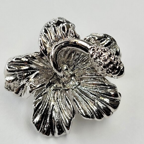 Four Mini Flower Brooch Pins Rhodium Plated Hibiscus Flower Pins - Set of 4 Pins - Picture 8 of 8